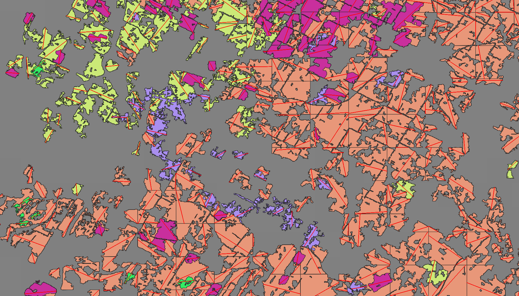 Rendering of potentially landable areas with the landable lengths rendered within them