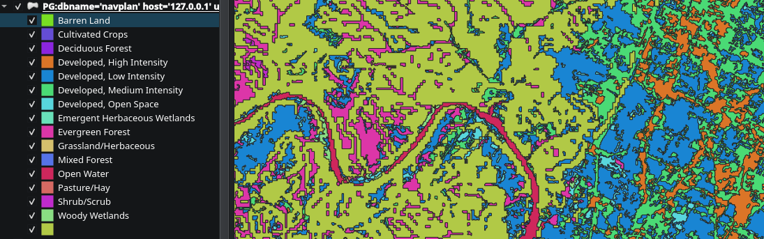 Rendering of a vectorized NLCD dataset near Austin, Texas