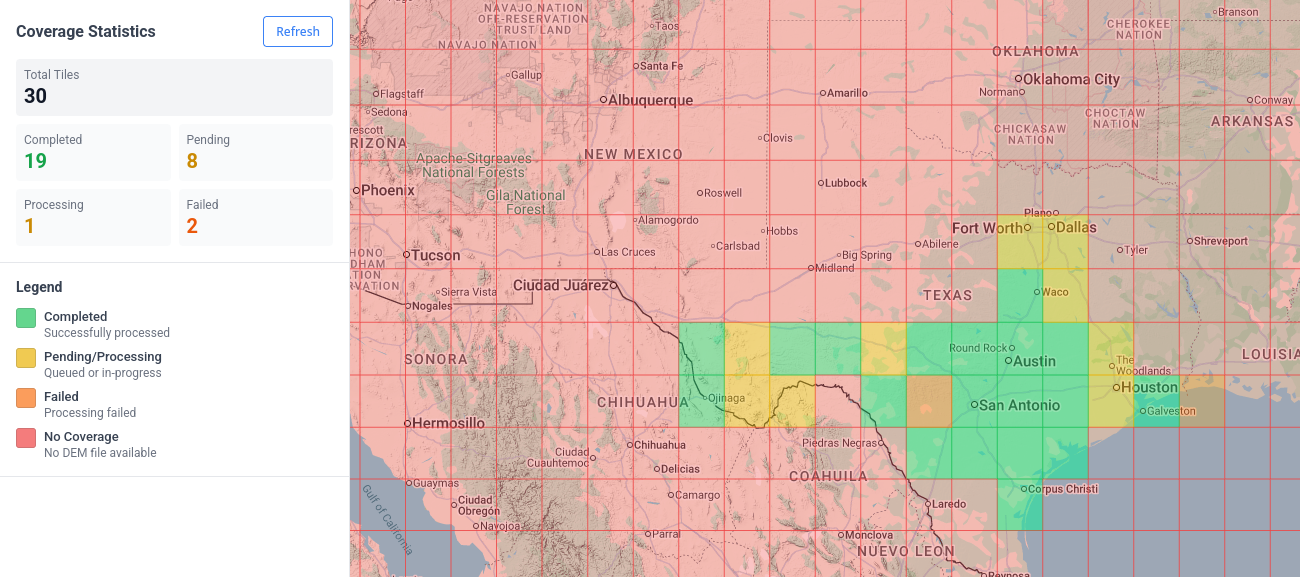 Dashboard showing tile processing progress