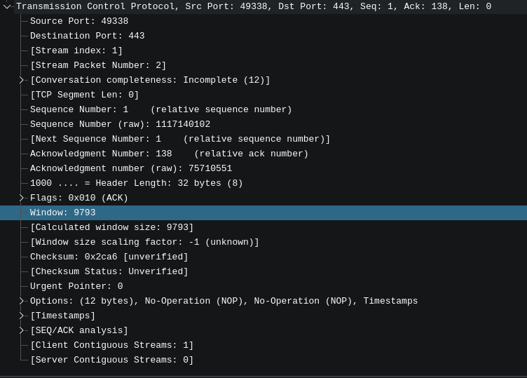 Where to find the rwnd in wireshark